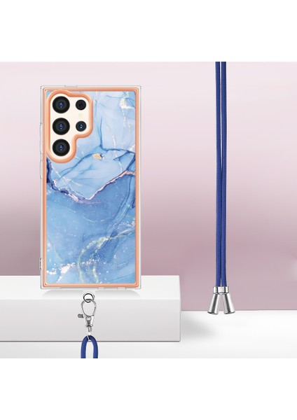 Samsung Galaxy S24 Ultra Için Desen Hibrit Çapraz Askı Kordon Telefon Kılıfı - Mavi (Yurt Dışından) indirimleri