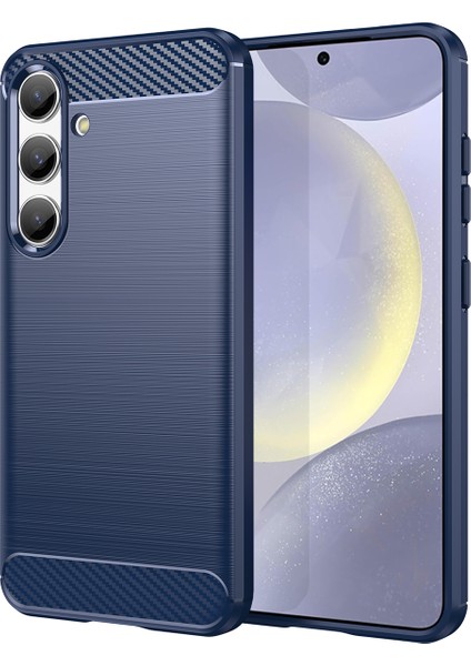 Samsung Galaxy S24+ Için Yumuşak Karbon Fiber Fırçalanmış Tpu Telefon Kılıfı - Mavi (Yurt Dışından)