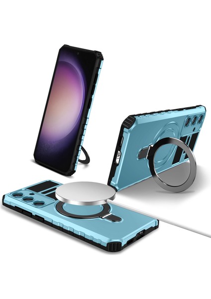 Samsung Galaxy S24 Için Magsafe Manyetik Halka Standlı Ağır Hizmet Telefon Kılıfı - Açık Mavi (Yurt Dışından)