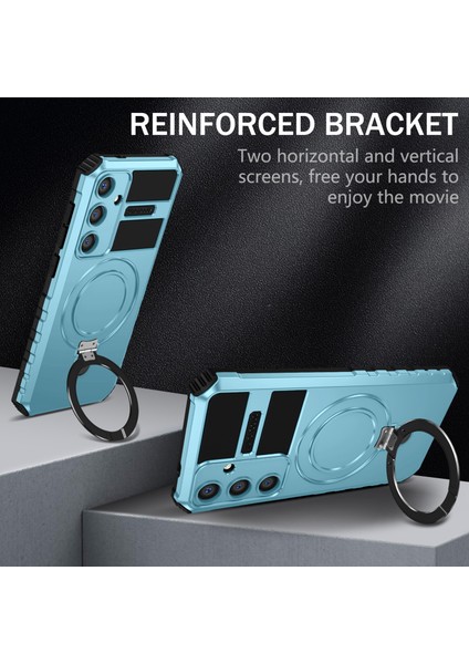 Samsung Galaxy S24 Için Magsafe Manyetik Halka Standlı Ağır Hizmet Telefon Kılıfı - Açık Mavi (Yurt Dışından) modelleri