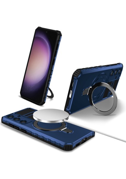Samsung Galaxy S24+ Için Magsafe Manyetik Halka Standlı Ağır Hizmet Telefon Kılıfı - Mavi (Yurt Dışından)