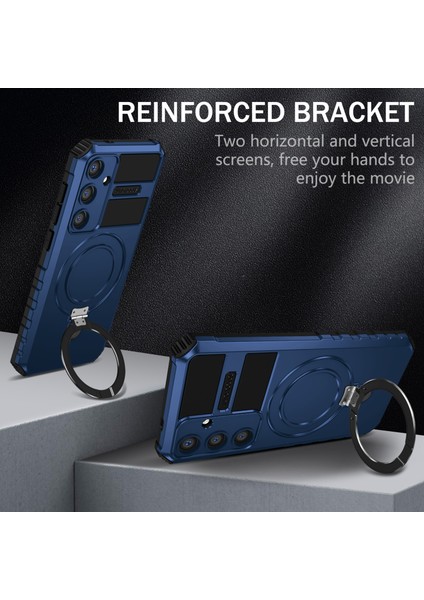 Samsung Galaxy S24+ Için Magsafe Manyetik Halka Standlı Ağır Hizmet Telefon Kılıfı - Mavi (Yurt Dışından) modelleri