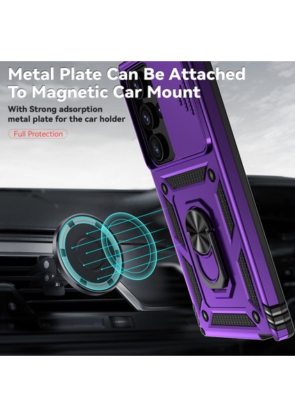 Samsung Galaxy S24 Ultra Için Halka Ayaklı ve Kayar Kamera Kapaklı Telefon Kılıf - Mor (Yurt Dışından) fiyatları