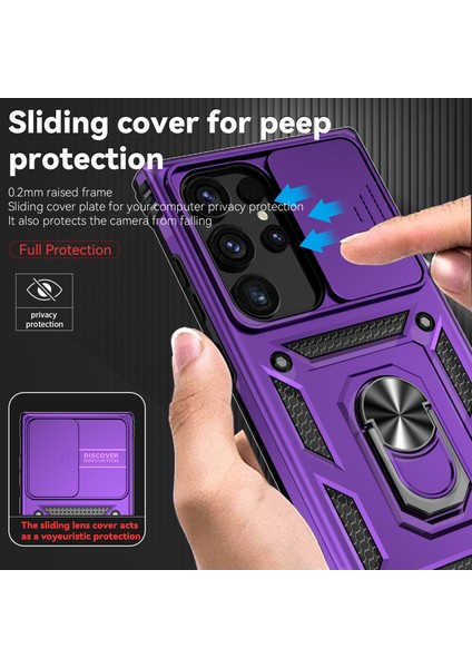 Samsung Galaxy S24 Ultra Için Halka Ayaklı ve Kayar Kamera Kapaklı Telefon Kılıf - Mor (Yurt Dışından) modelleri