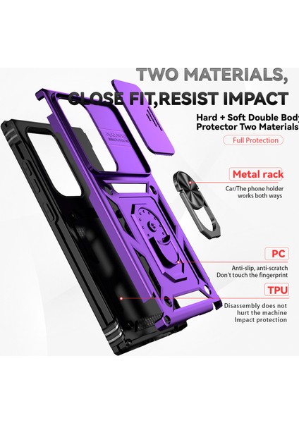 Samsung Galaxy S24 Ultra Için Halka Ayaklı ve Kayar Kamera Kapaklı Telefon Kılıf - Mor (Yurt Dışından) fırsatları