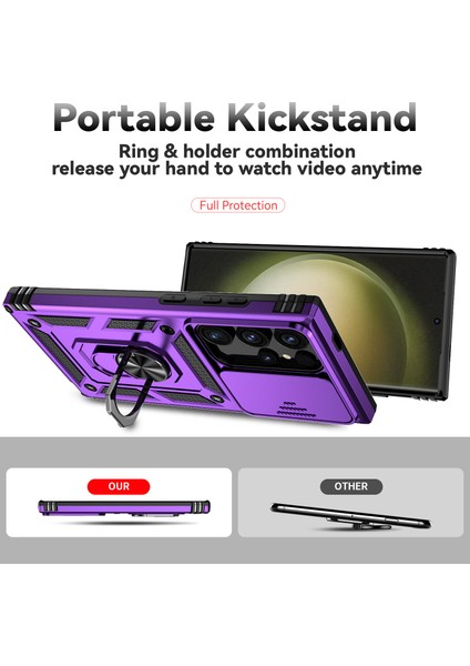 Samsung Galaxy S24 Ultra Için Halka Ayaklı ve Kayar Kamera Kapaklı Telefon Kılıf - Mor (Yurt Dışından) indirimleri