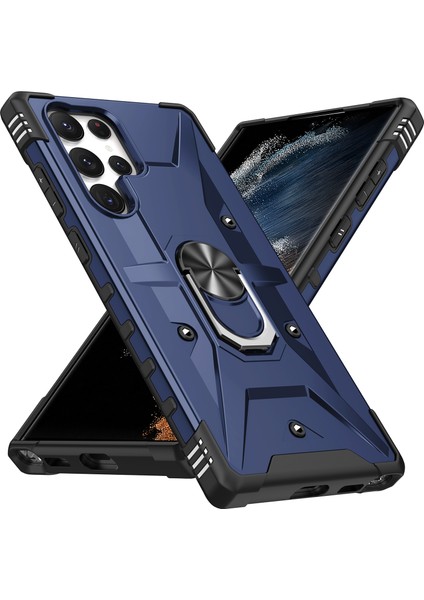 Samsung Galaxy S24 Ultra Için Halka Tutucu Standlı Çift Katmanlı Telefon Kılıfı - Lacivert (Yurt Dışından) fırsatları