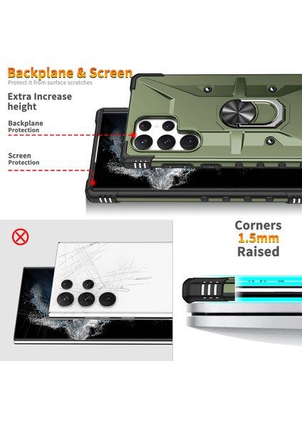 Samsung Galaxy S24 Ultra Için Halka Tutucu Standlı Çift Katmanlı Telefon Kılıfı - Dark Yeşil (Yurt Dışından) fiyatları