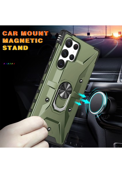 Samsung Galaxy S24 Ultra Için Halka Tutucu Standlı Çift Katmanlı Telefon Kılıfı - Dark Yeşil (Yurt Dışından) modelleri