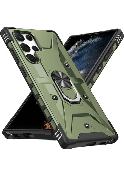 Samsung Galaxy S24 Ultra Için Halka Tutucu Standlı Çift Katmanlı Telefon Kılıfı - Dark Yeşil (Yurt Dışından) fırsatları