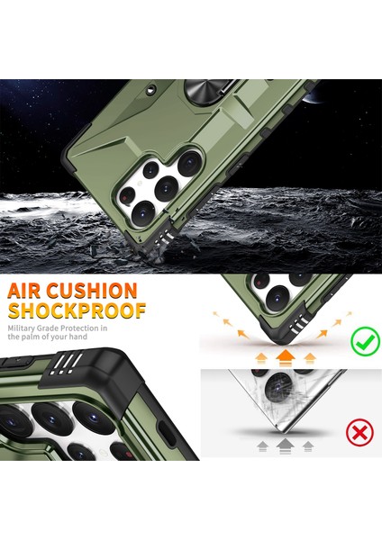 Samsung Galaxy S24 Ultra Için Halka Tutucu Standlı Çift Katmanlı Telefon Kılıfı - Dark Yeşil (Yurt Dışından) indirimleri