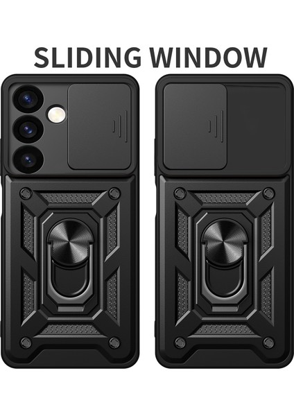Samsung Galaxy S24+ Için Halka Ayaklı ve Kayar Kamera Kapaklı Telefon Kılıf - Kırmızı (Yurt Dışından) fiyatları