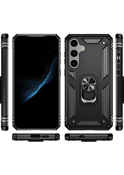 Samsung Galaxy S24+ Için Halka Tutuculu Çift Katmanlı Telefon Kılıfı - Siyah (Yurt Dışından) modelleri