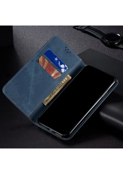 Samsung Galaxy S24 Ultra Için Kot Deri Flip Cüzdan Standlı Telefon Kılıfı - Mavi (Yurt Dışından) indirimleri