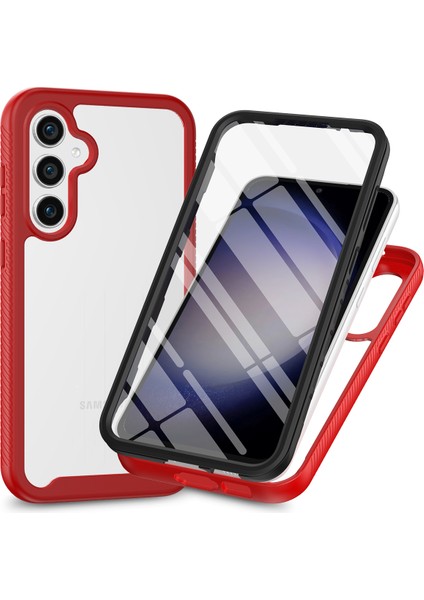 Samsung Galaxy S24 Için Yerleşik Ekran 360 Tam Koruma Telefon Kılıfı - Kırmızı (Yurt Dışından)