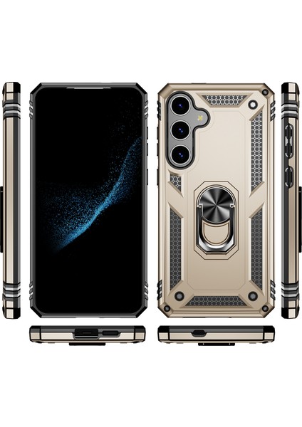 Samsung Galaxy S24 Için Halka Tutuculu Çift Katmanlı Telefon Kılıfı - Altın (Yurt Dışından) modelleri