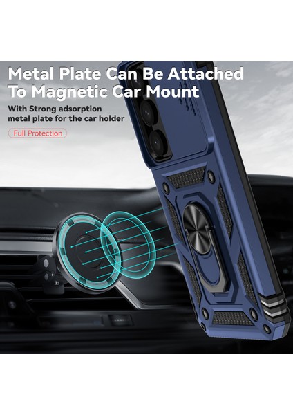 Samsung Galaxy S24+ Için Halka Ayaklı ve Kayar Kamera Kapaklı Telefon Kılıf - Mavi (Yurt Dışından) modelleri
