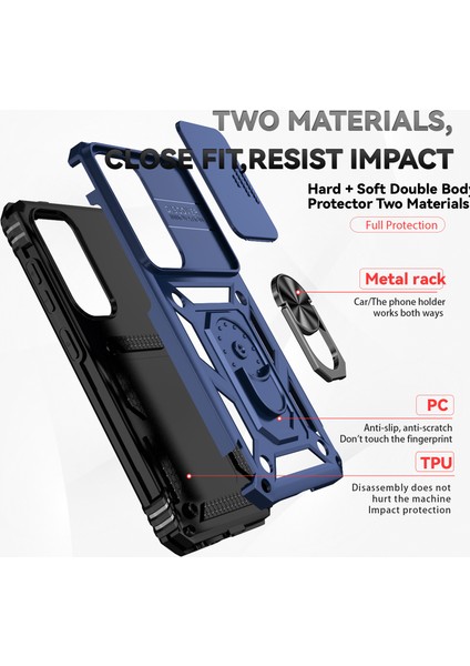 Samsung Galaxy S24+ Için Halka Ayaklı ve Kayar Kamera Kapaklı Telefon Kılıf - Mavi (Yurt Dışından) fırsatları