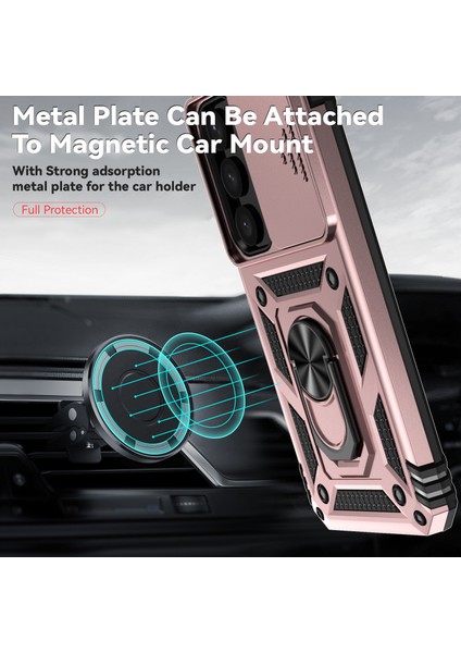 Samsung Galaxy S24+ Için Halka Ayaklı ve Kayar Kamera Kapaklı Telefon Kılıf - Rose Gold (Yurt Dışından) modelleri