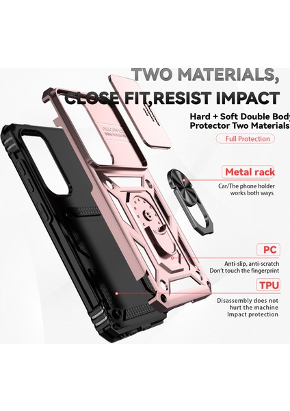 Samsung Galaxy S24+ Için Halka Ayaklı ve Kayar Kamera Kapaklı Telefon Kılıf - Rose Gold (Yurt Dışından) fırsatları