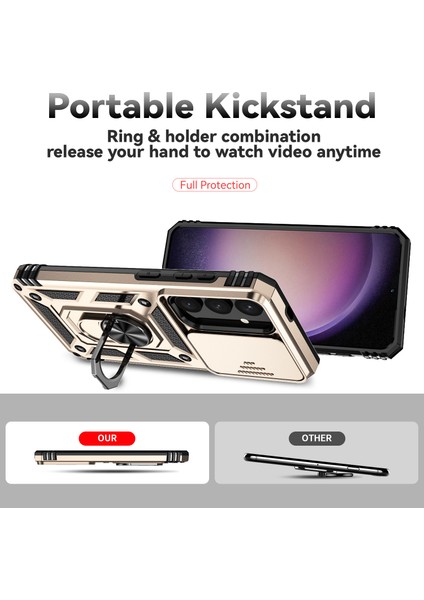 Samsung Galaxy S24+ Için Halka Ayaklı ve Kayar Kamera Kapaklı Telefon Kılıf - Rose Gold (Yurt Dışından) indirimleri