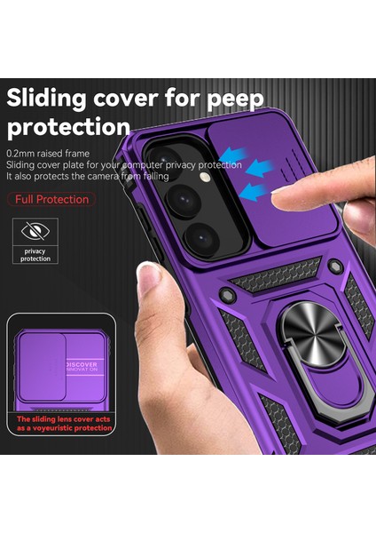 Samsung Galaxy S24+ Için Halka Ayaklı ve Kayar Kamera Kapaklı Telefon Kılıf - Mor (Yurt Dışından) fiyatları