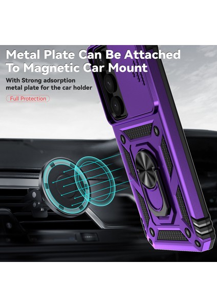 Samsung Galaxy S24+ Için Halka Ayaklı ve Kayar Kamera Kapaklı Telefon Kılıf - Mor (Yurt Dışından) modelleri