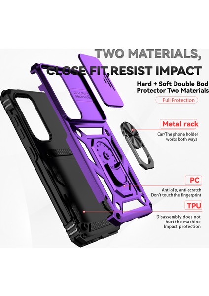 Samsung Galaxy S24+ Için Halka Ayaklı ve Kayar Kamera Kapaklı Telefon Kılıf - Mor (Yurt Dışından) fırsatları