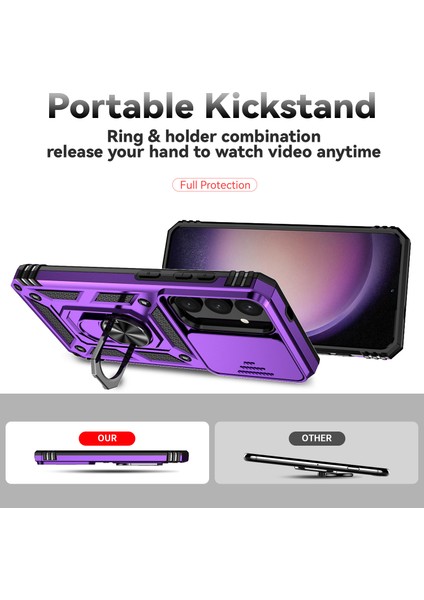 Samsung Galaxy S24+ Için Halka Ayaklı ve Kayar Kamera Kapaklı Telefon Kılıf - Mor (Yurt Dışından) indirimleri