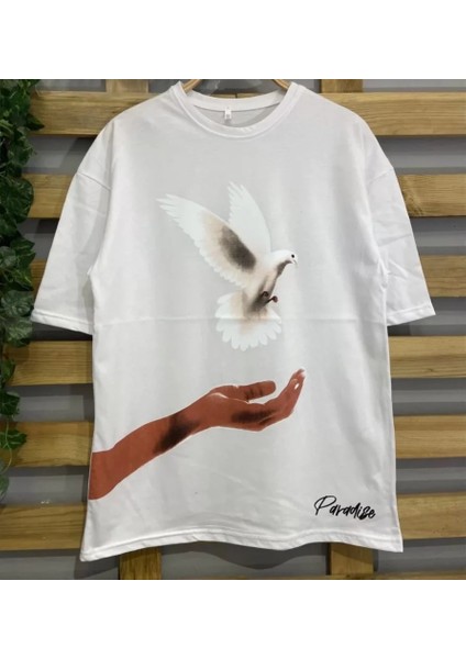 Dijital Baskılı T-Shirt - Beyaz