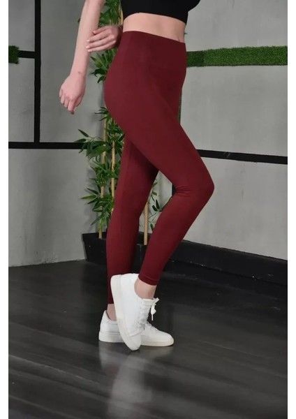 Extra Yüksek Bel Örgü Desenli Tayt - Bordo fiyatları