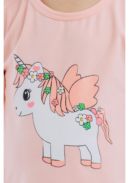 Kız Çocuk Uzun Kollu Tişört Unicorn Baskılı 1-4 Yaş, Somon modelleri