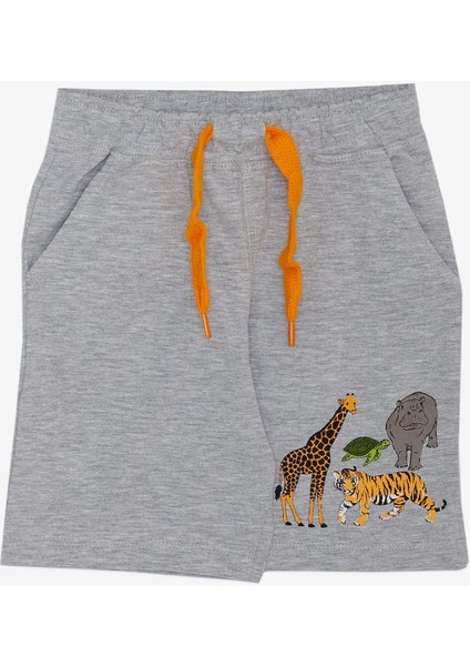 Erkek Çocuk Takım Şortlu Güçlü Hayvanlar Desenli 1.5-5 Yaş, Gri Melanj
