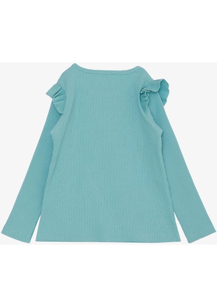Kız Çocuk Uzun Kollu Tişört Mutlu Ayıcık Aksesuarlı Omzu Fırfırlı 2-6 Yaş, Su Yeşili fiyatları