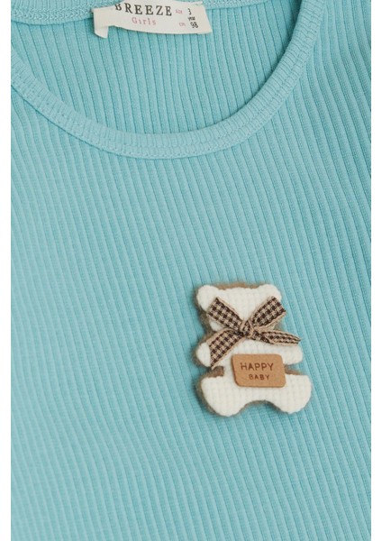 Kız Çocuk Uzun Kollu Tişört Mutlu Ayıcık Aksesuarlı Omzu Fırfırlı 2-6 Yaş, Su Yeşili modelleri