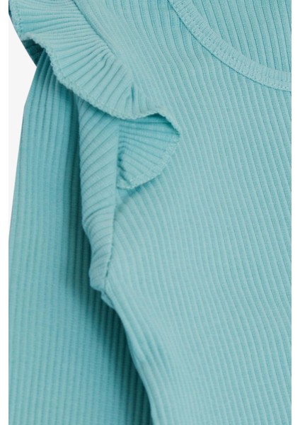 Kız Çocuk Uzun Kollu Tişört Mutlu Ayıcık Aksesuarlı Omzu Fırfırlı 2-6 Yaş, Su Yeşili fırsatları