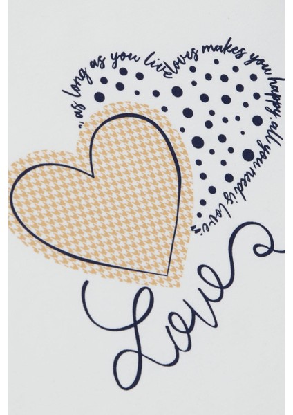 Kız Çocuk Uzun Kollu Tişört Kazayağı Puantiyeli Kalp Baskılı Yazılı 3-8 Yaş, Ekru fırsatları