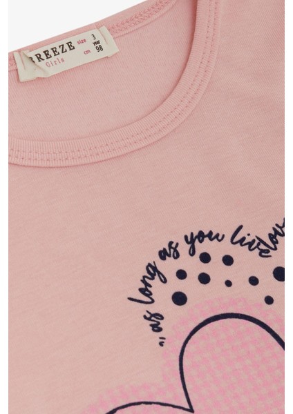 Kız Çocuk Uzun Kollu Tişört Kazayağı Puantiyeli Kalp Baskılı Yazılı 3-8 Yaş, Pembe modelleri