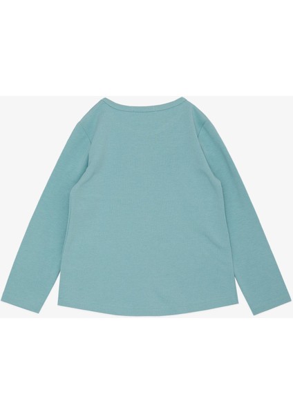 Kız Çocuk Uzun Kollu Tişört Yazlı Kalp Baskılı 3-8 Yaş, Su Yeşili fiyatları