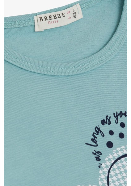 Kız Çocuk Uzun Kollu Tişört Yazlı Kalp Baskılı 3-8 Yaş, Su Yeşili modelleri