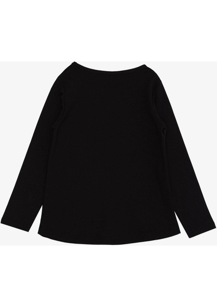 Kız Çocuk Uzun Kollu T-Shirt Yazı Baskılı Simli 6-12 Yaş Siyah fiyatları