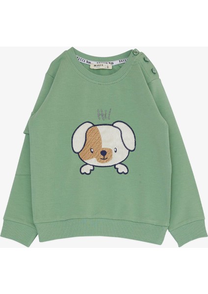Erkek Çocuk Eşofman Takım Sevimli Köpekçik Nakışlı Kolu Cepli 1-4 Yaş, Mint Yeşili
