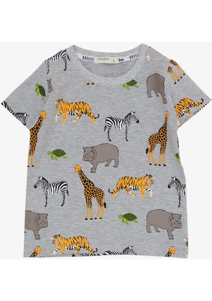 Erkek Çocuk Takım Şortlu Güçlü Hayvanlar Desenli 1.5-5 Yaş, Gri Melanj modelleri