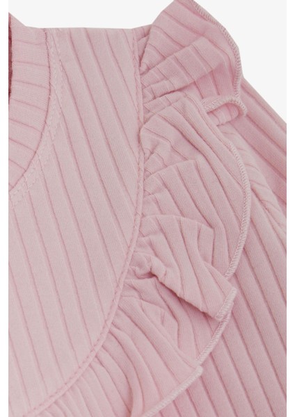 Kız Çocuk Uzun Kollu Tişört Yakası Fırfırlı Armalı 3-8 Yaş, Pembe fırsatları