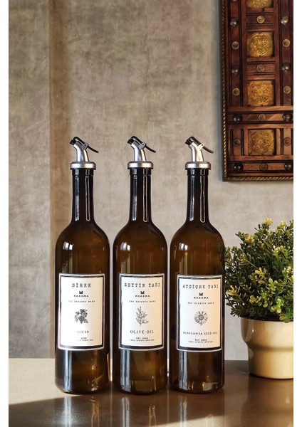 Amber Zeytinyağı Ayçiçek Yağı Sirke Şişesi Yağdanlık 3lü Set 750ML -Stantsız B3750-SZ B3750-SZ modelleri
