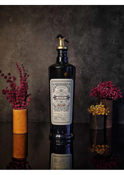 750 ml Siyah Renkli Italyan Cam Yağdanlık Vintage Yağlık