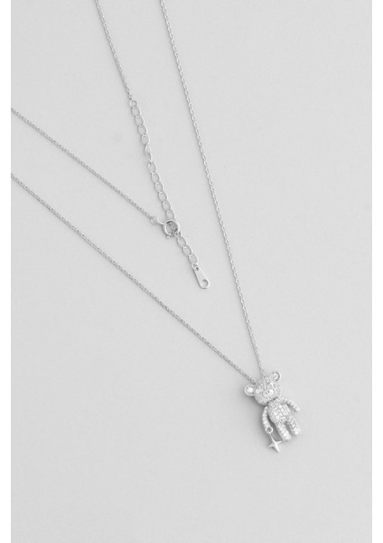 Pofuduk Ayıcık 18 Ayar Beyaz Altın Kaplama 45 cm Gümüş Kolye