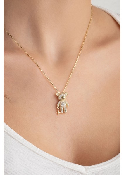 Pofuduk Ayıcık 18 Ayar Beyaz Altın Kaplama 45 cm Gümüş Kolye modelleri