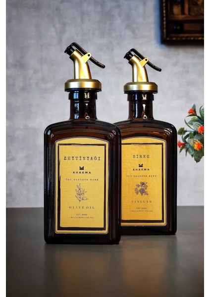Amber Gold Zeytinyağı Sirke Şişesi Yağlık Yağdanlık 2'li Set
