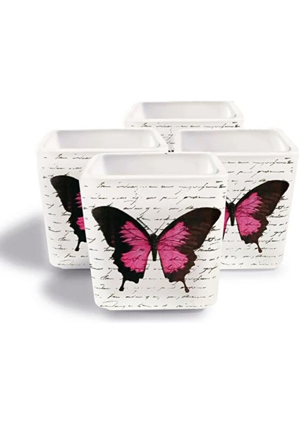 Dekoratif Buzlu Cam Mumluk Kelebek Desen 8x8 cm (4 Adet)
